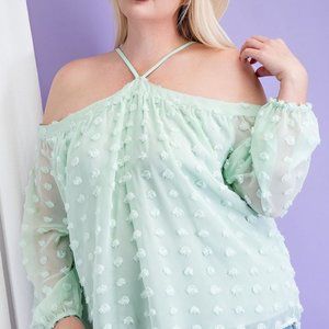 NWT Plus Size Off the Shoulder Halter Top - Mint Green